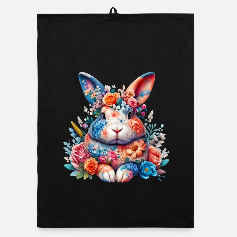 Rabbit decorated with flowers Organic dish towel