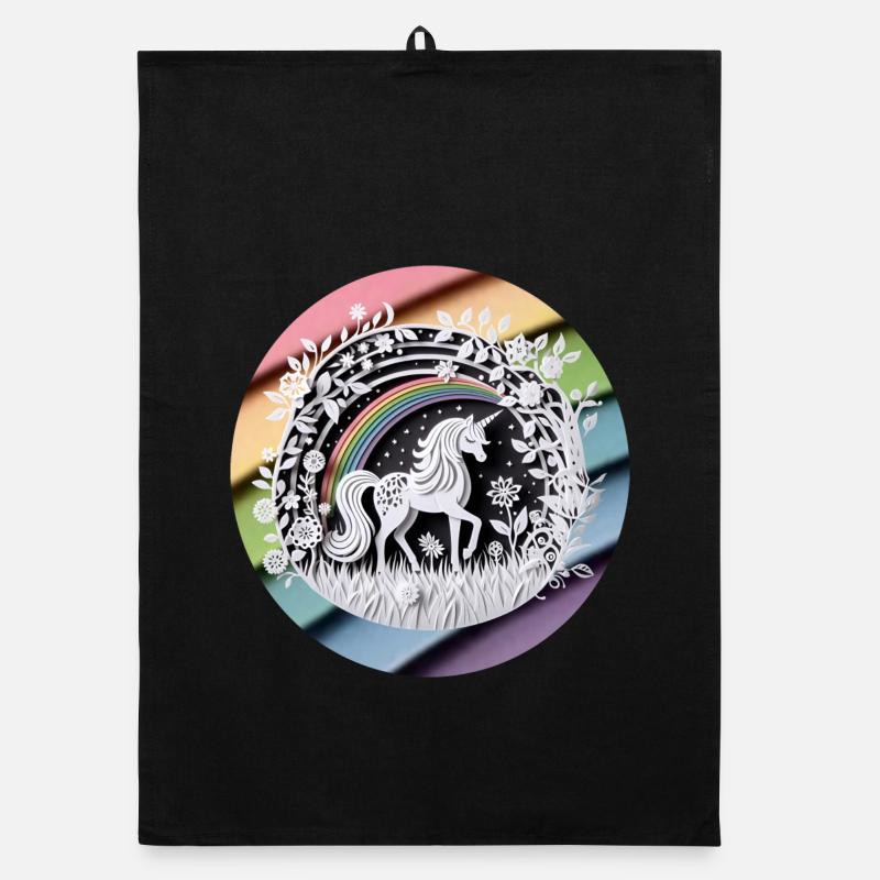 Niedliches Einhorn Regenbogen Scherenschnitt Organic Geschirrtuch