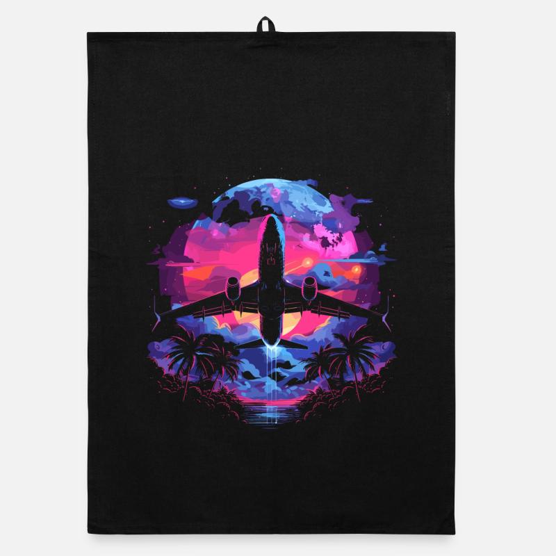Retro Airplane Retrowave Organic dish towel