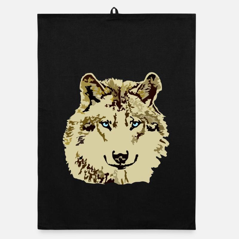 Wolf brown blue eyes Organic dish towel