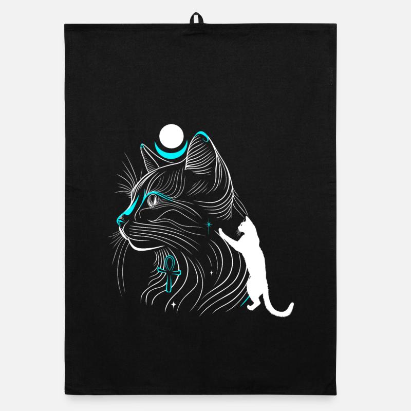 Minimalist Bastet Cat in Profile with Moon Organic dish towel