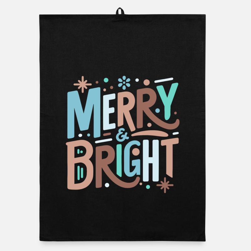 Merry & Bright Festive Typography Organic dish towel