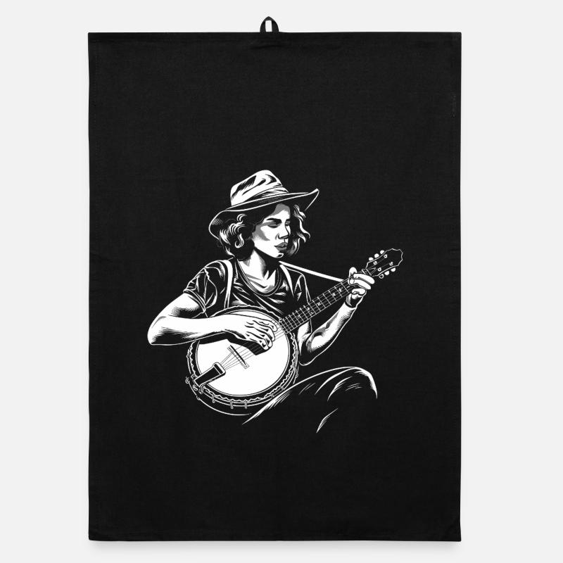 Banjo Player Sketch Organic dish towel