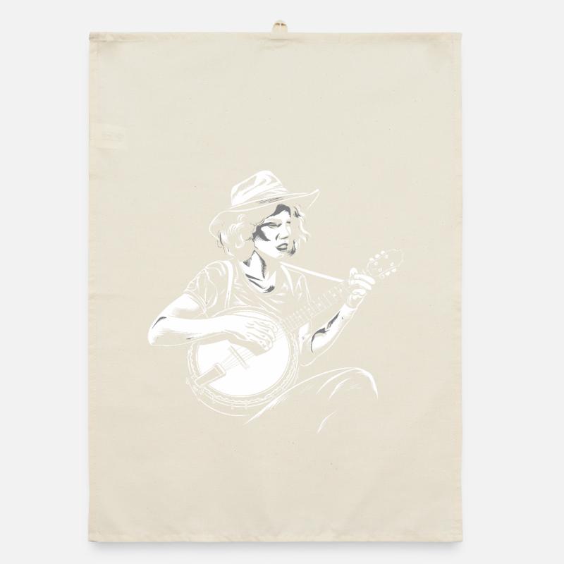 Banjo Player Sketch Organic dish towel