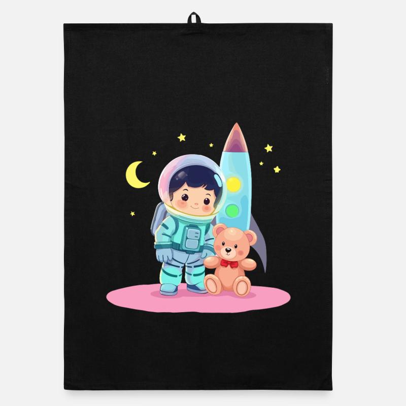 Astronaute avec ours en peluche Torchon bio
