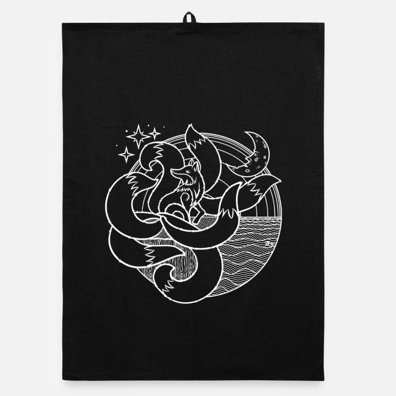 7 Tailed Fox - White for Black - DIGITAL Organic dish towel