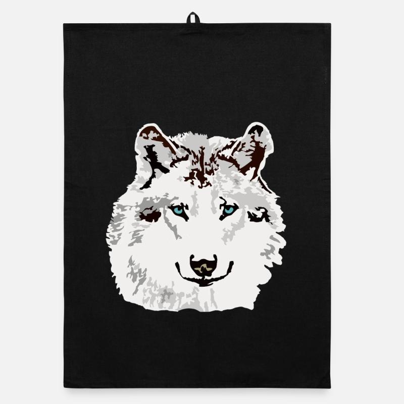 White wolf blue eyes Organic dish towel