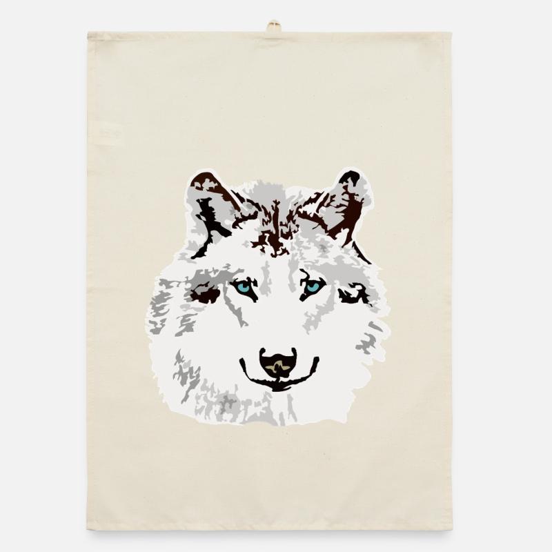 White wolf blue eyes Organic dish towel