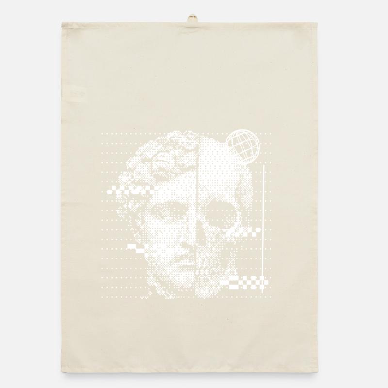 Digital Skull Portrait with Globe Accent Organic dish towel