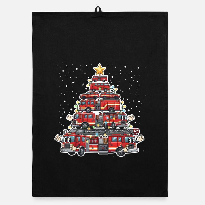 Funny Firefighter Tree Merry Christmas Gesc Organic dish towel