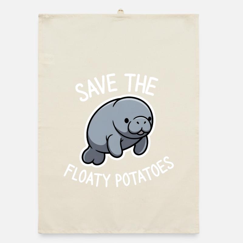Cute Manatee Save the Floaty Potatoes  Organic dish towel