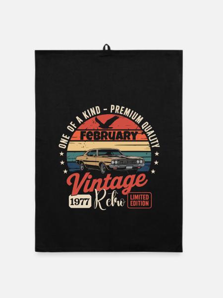 Vintage-Retro-Jubiläumsgeschenk vom Februar 1977 - Organic Geschirrtuch - Schwarz - Vorne