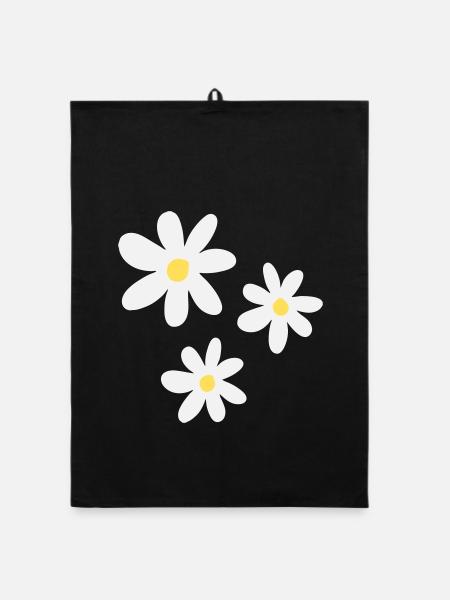 Weiße Blüten in zeitloser Eleganz - Organic Geschirrtuch - Schwarz - Vorne