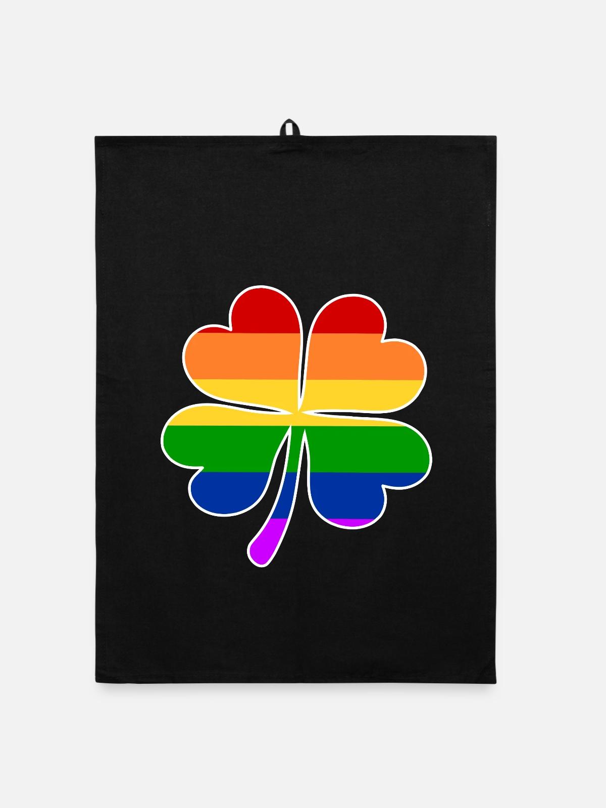 Regenbogen Flagge Vierblättriges Kleeblatt - Organic Geschirrtuch - Schwarz - Vorne