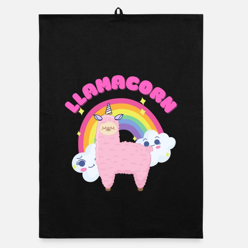 Skurriles rosa Lama mit Regenbogen Organic Geschirrtuch
