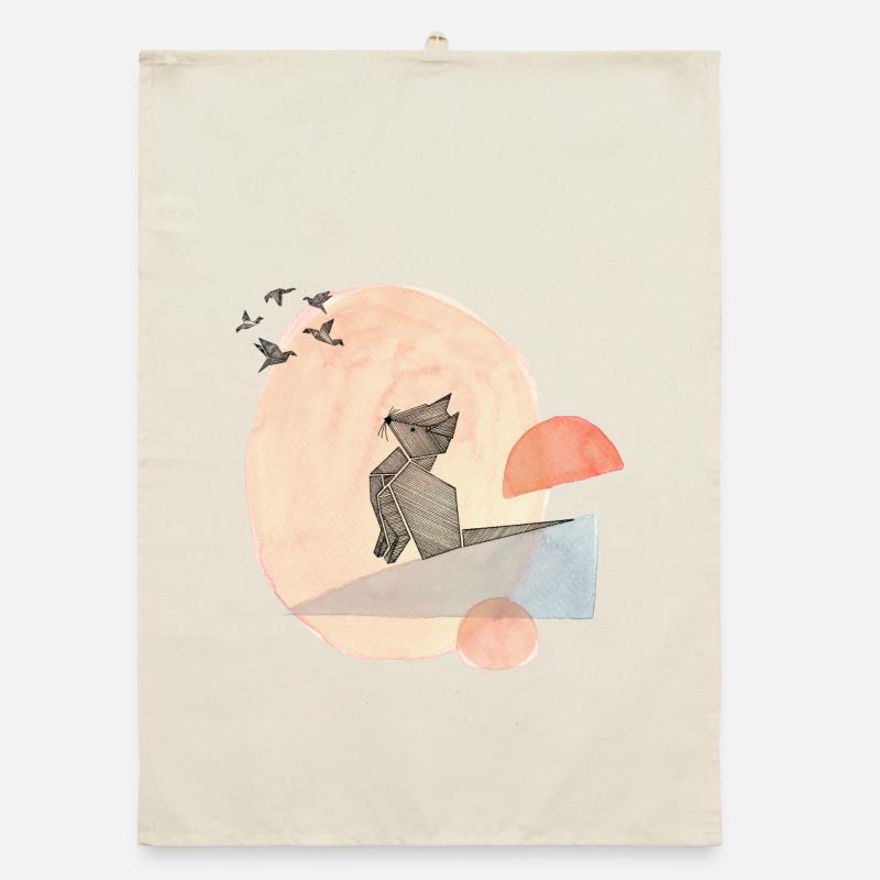 Illustration de l’origami du chat et des oiseaux Torchon bio