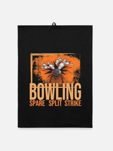 Bowling - Spare - Split - Strike - Organic Geschirrtuch - Schwarz - Vorne