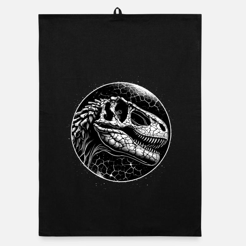 Black and white dinosaur skeleton for dinosaur fans Organic dish towel