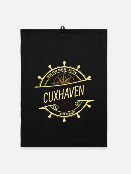 Mein Herz schlägt Wellen - Cuxhaven - Organic Geschirrtuch - Schwarz