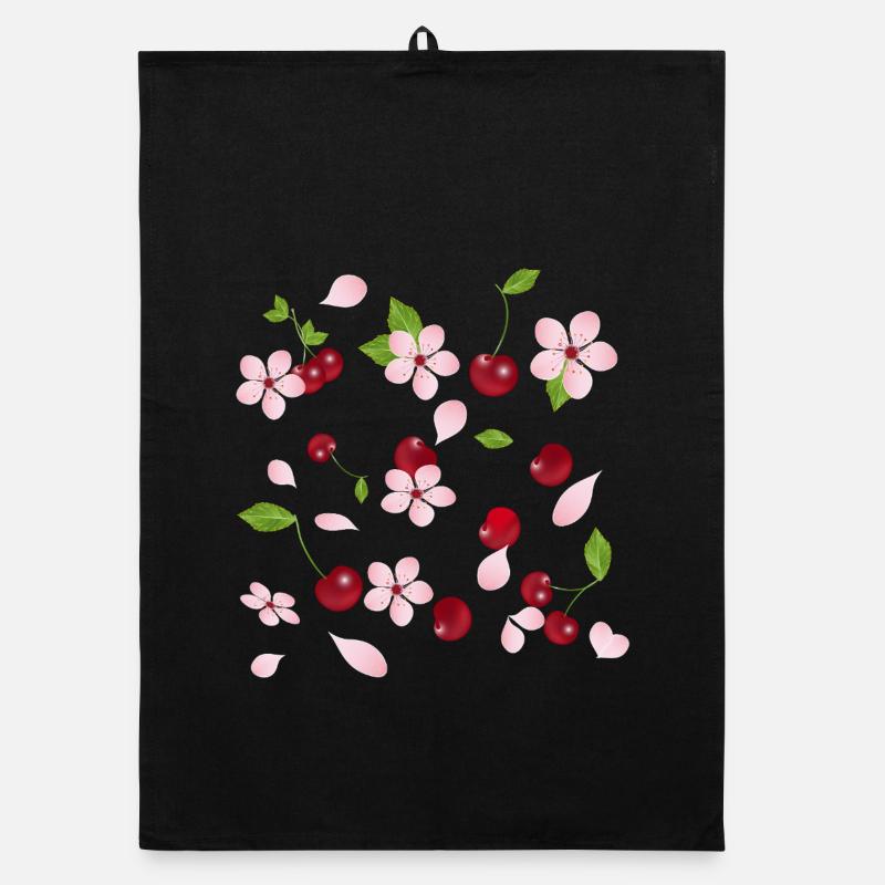 Cherry blossoms and cherries – romantic nature design Organic dish towel