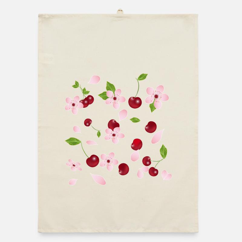 Cherry blossoms and cherries – romantic nature design Organic dish towel