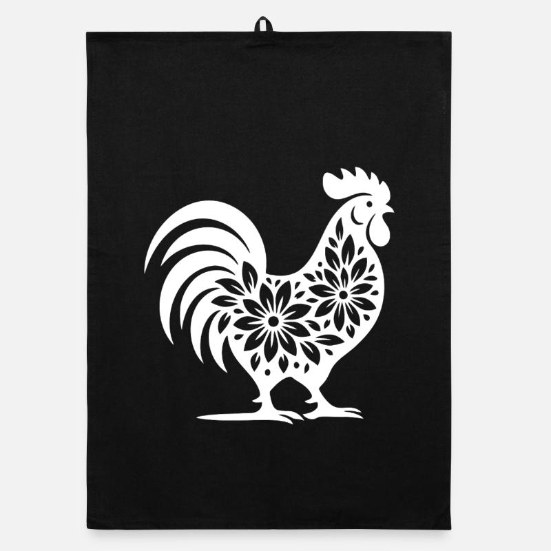 Blumen Folk Hahn Design Organic Geschirrtuch