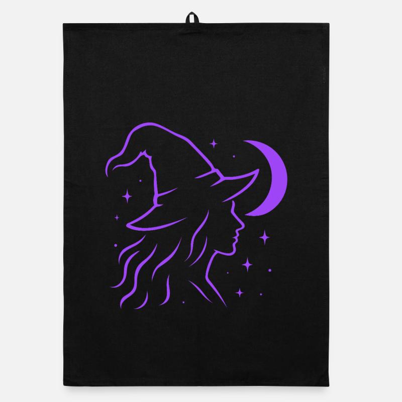 Witch Silhouette Moon Witchcore Motif Organic dish towel