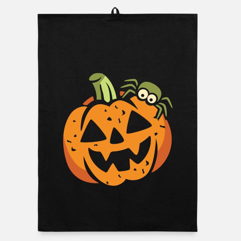 Drôle de citrouille d’Halloween avec araignée Torchon bio
