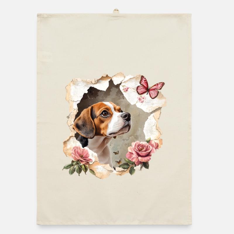 Beagle with butterfly Organic dish towel