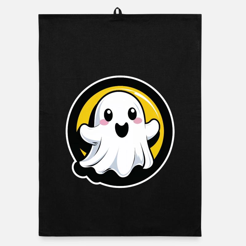 Kawaii ghost in a circle Organic dish towel