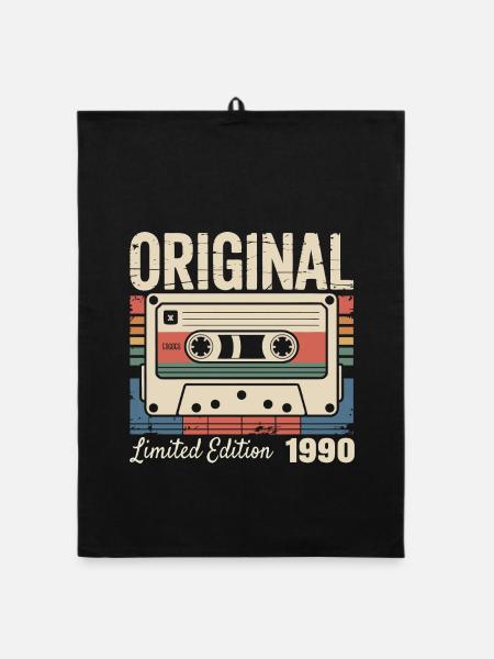 36th Anniversary - Vintage 1990 Gift - Organic dish towel - black - Front