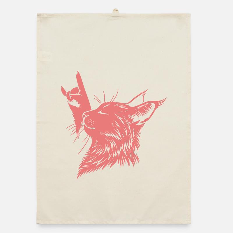 Rock Katze Profil – Devil Horns Silhouette Organic Geschirrtuch