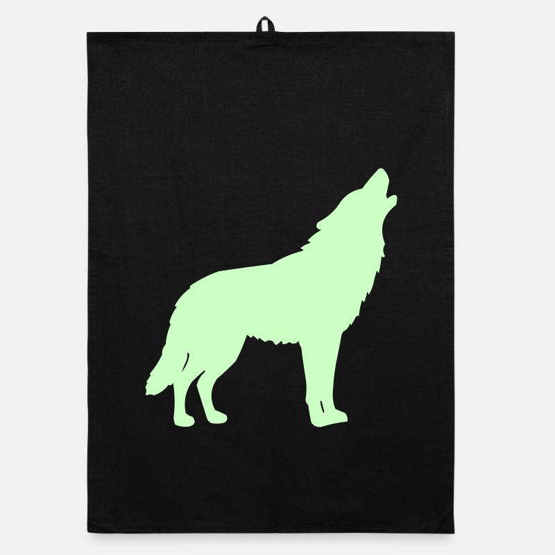Wolf Silhouette Neon Green Organic dish towel