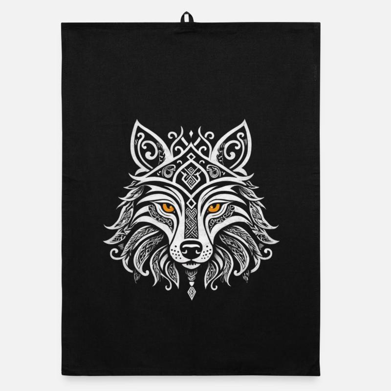 Norse Fenrir Wolf - Viking Mandala Design Organic dish towel