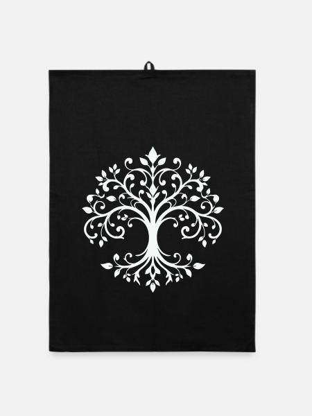 Baum des Lebens Ornament - Organic Geschirrtuch - Schwarz - Vorne
