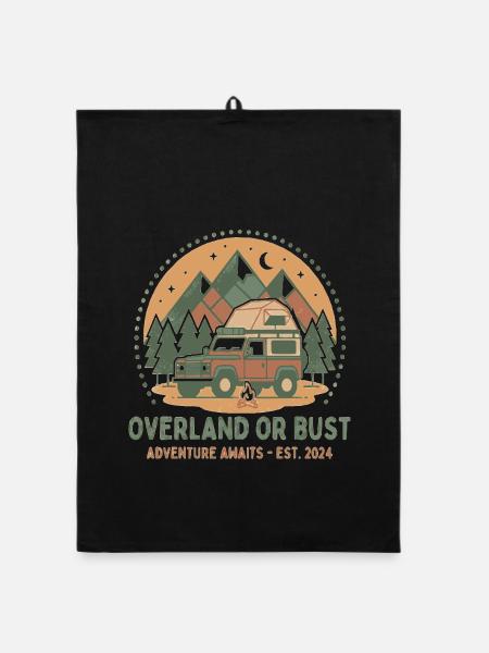 Overland oder Bust: Bergabenteuer Camper - Organic Geschirrtuch - Schwarz - Vorne