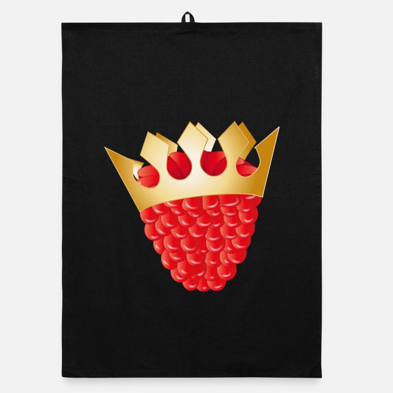 juicy red raspberry with golden crown Organic dish towel