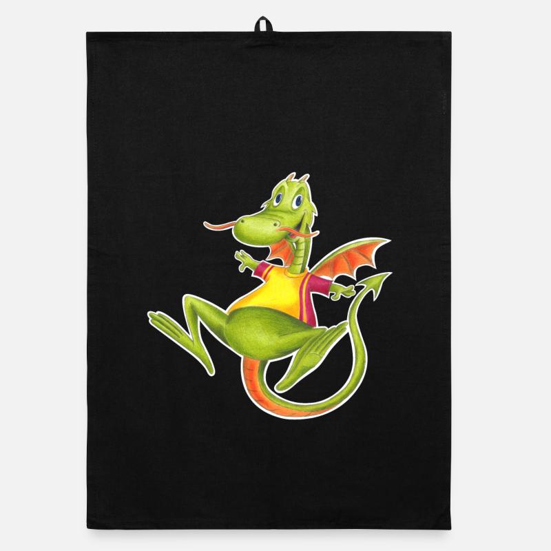 little dragon - Organic Geschirrtuch - Schwarz