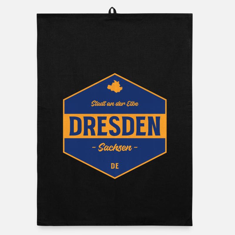 Dresden Signet Blau-Gold - Organic Geschirrtuch - Schwarz