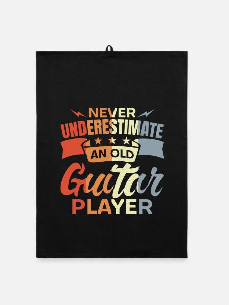 Never Underestimate An Old Guitar Player - Organic Geschirrtuch - Schwarz - Vorne