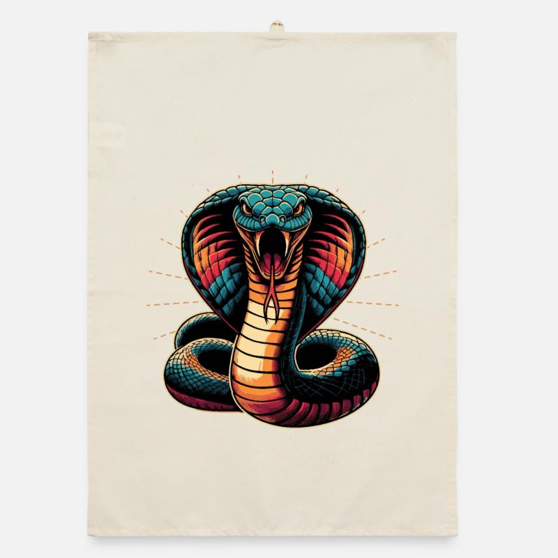 motif serpent Cobra dynamique et coloré Torchon bio