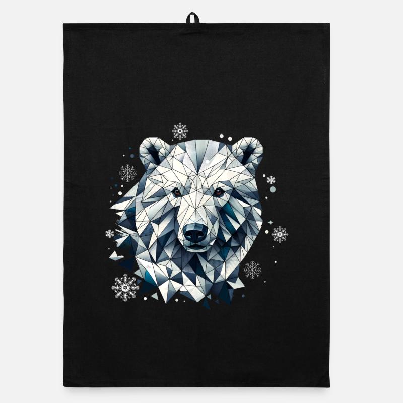 geometrischer Eisbär Kopf- Polygonen Motiv - Organic Geschirrtuch - Schwarz