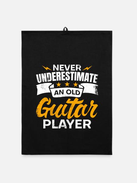 Never underestimate an old guitarist - Organic dish towel - black - Front