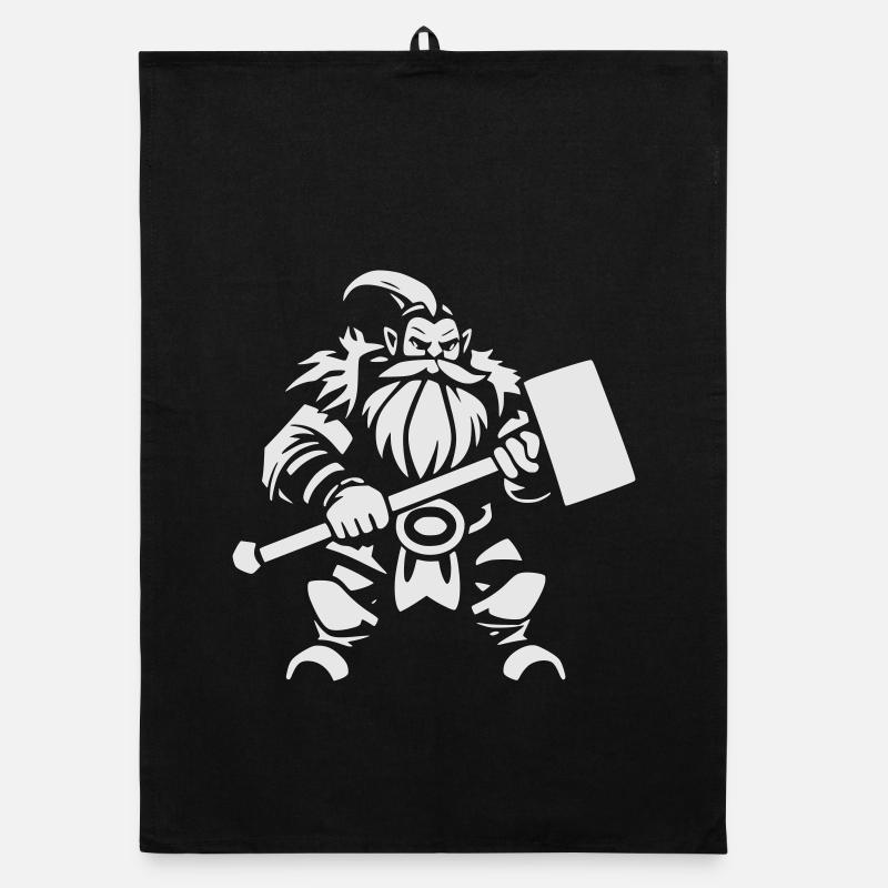 Guerrier Nain avec Marteau de Guerre - Torchon bio - noir