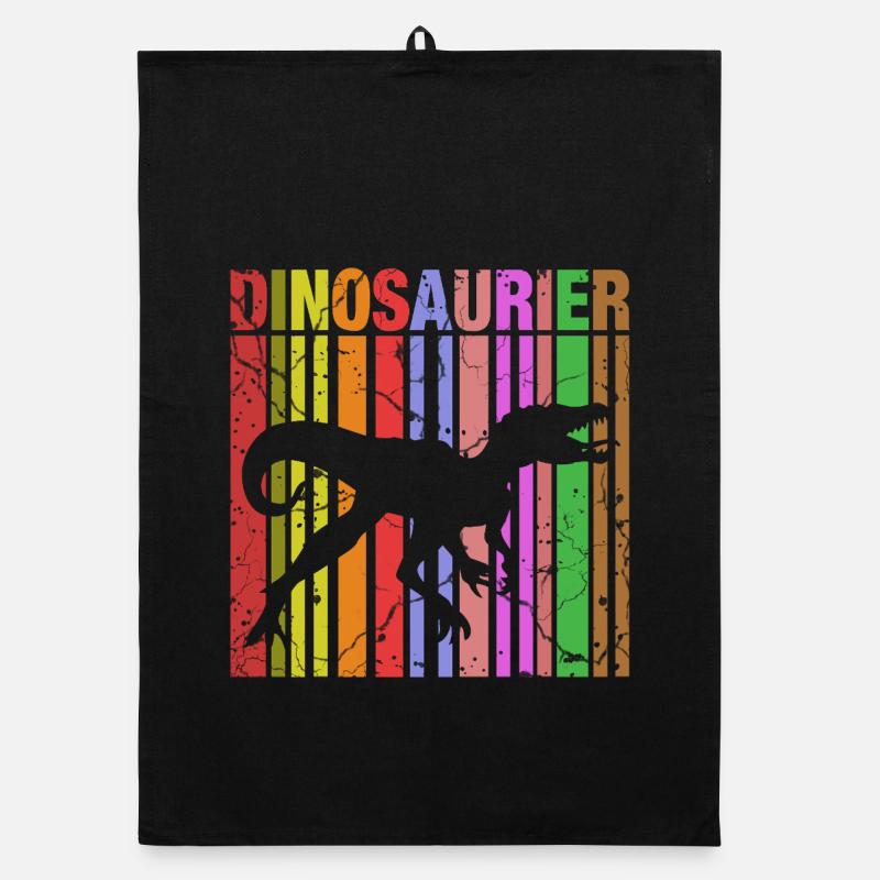 Dinosaurier Silhouette mit Farbdetails - Organic Geschirrtuch - Schwarz