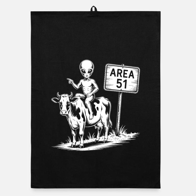 Drôle de zone 51 extraterrestre OVNI Vache à cheval Torchon bio