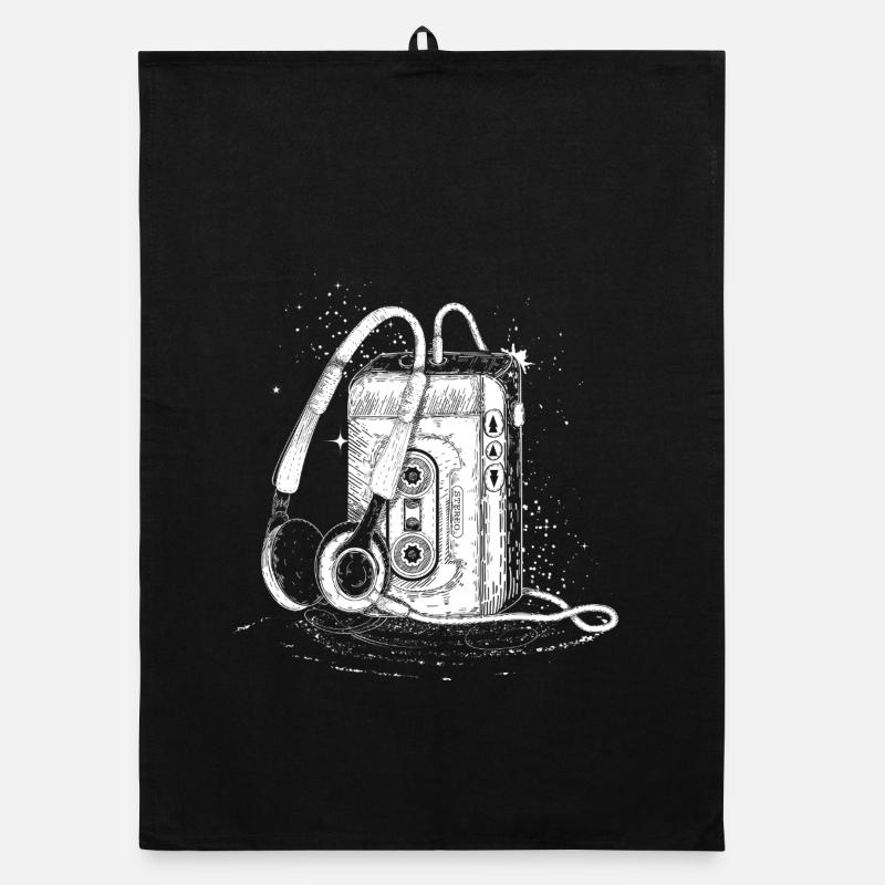 Retro cassette player with headphones – drawing Organic dish towel