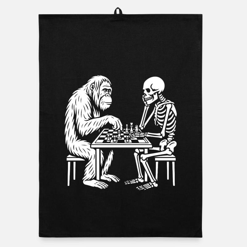 Duel d’échecs Primate contre Squelette Torchon bio