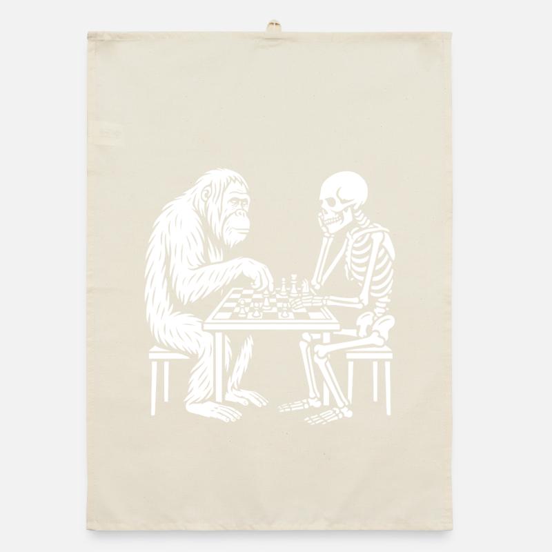 Primate vs Skeleton Chess Duel Organic dish towel