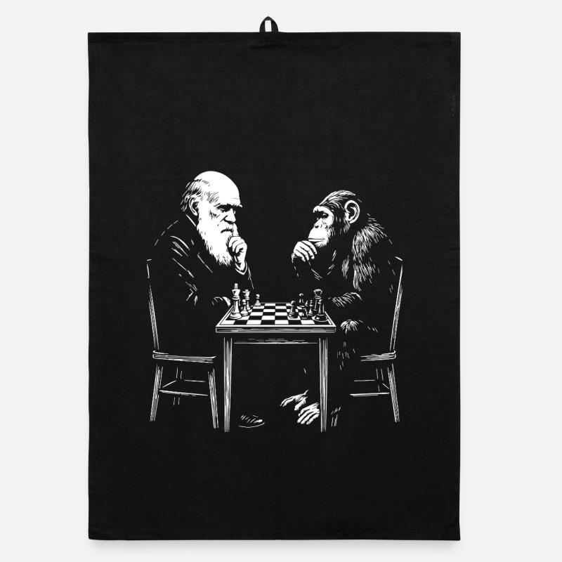 Darwin plays chess with monkey - Evolution game Organic dish towel